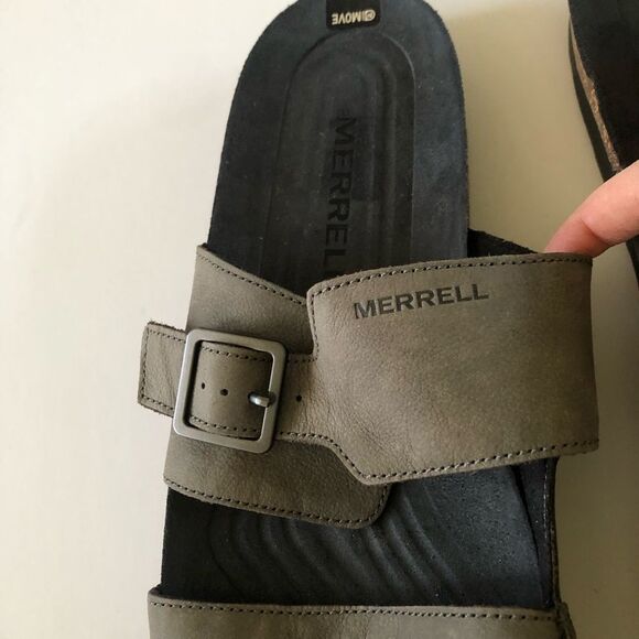 Merrell Men\'s Downtown Slide Sandals Nubuck Leather Granite Gray Buckle Size 14 main image 9